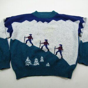 VTG The Woolrich Woman Sweater Womens Large Wool Blend Mountain Climbers Graphic